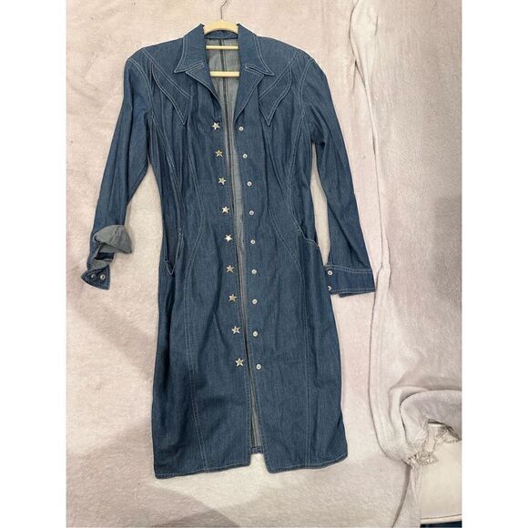 No Brand Dresses & Skirts - Made in Italy Jean long sleeve dress women’s size S with silver star buttons 100